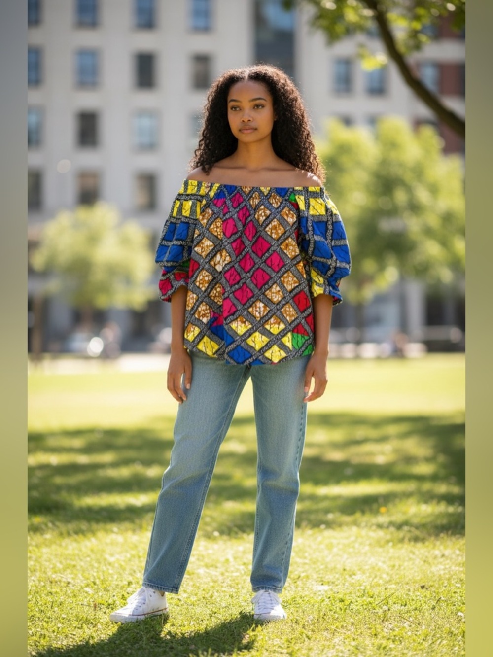 Advance Apparels Vibrant Multicolor Puff-Sleeve Peasant Top